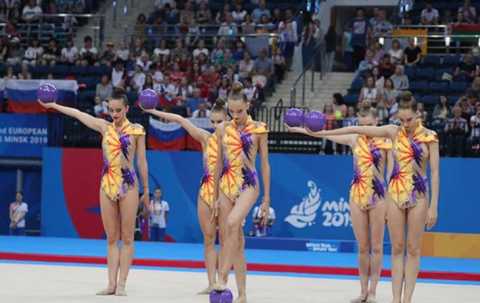 Белорусские гимнастки выиграли бронзу на II Европейских играх в упражнениях с мячами